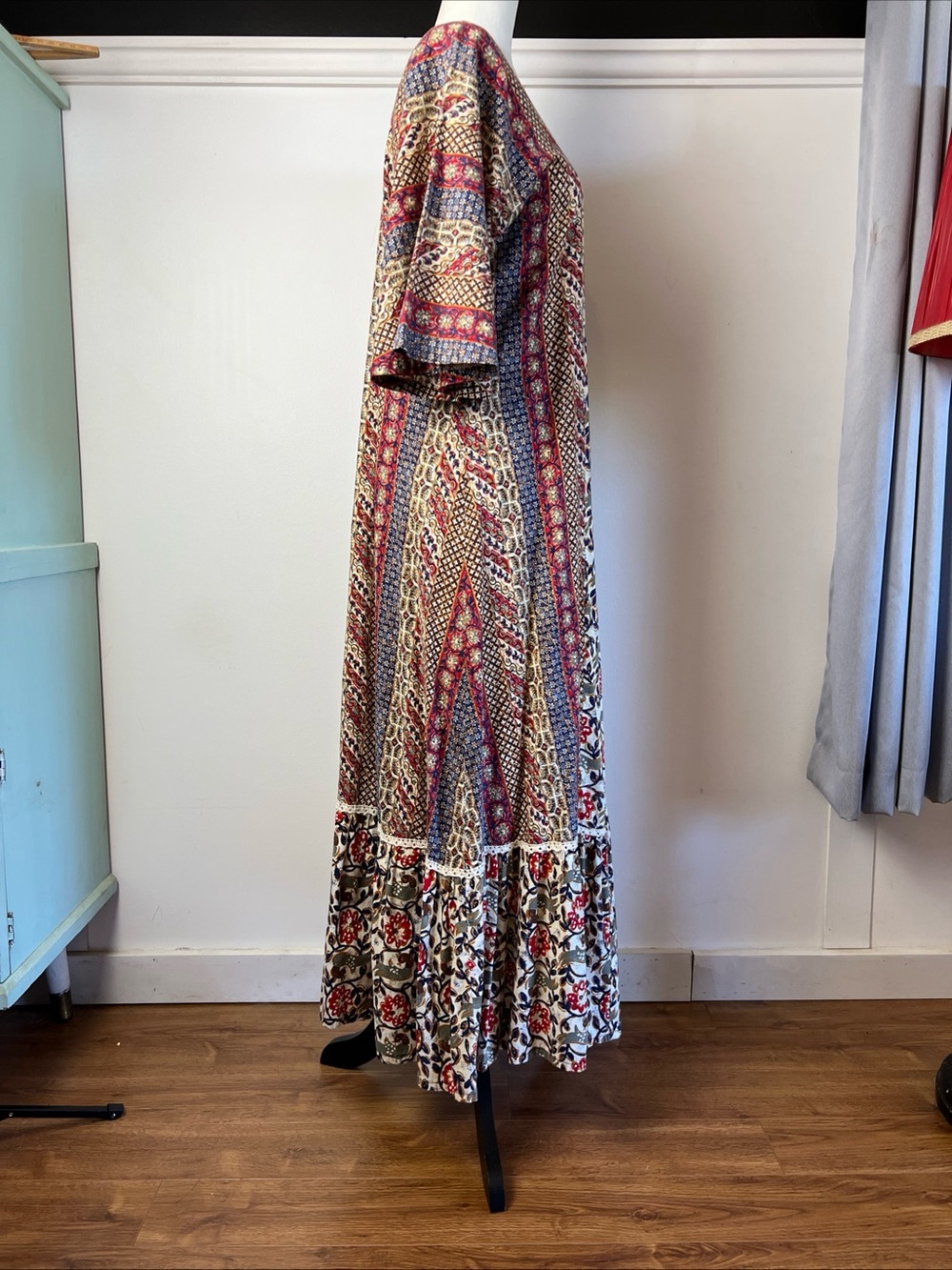 Boho Kaftan Floral Patchwork Maxi Dress Hippie MuuMuu Caftan Two Potato - Picture 8 of 16